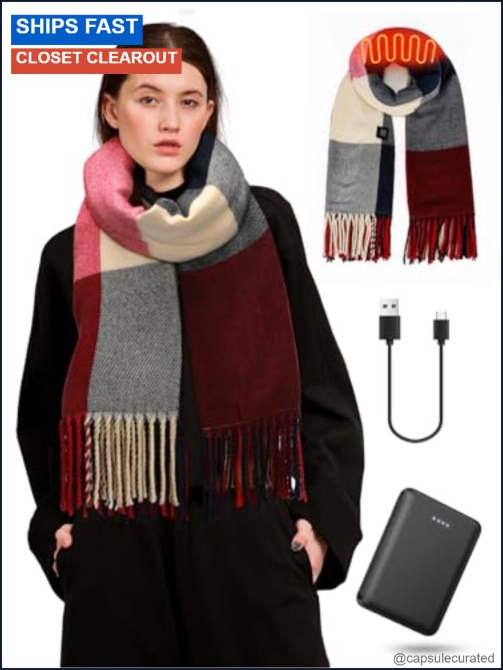 Heated Scarf with Battery, 3 Heat Settings, Instant Warmth, Rechargeable Winter